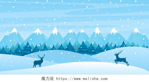 冬季冬天蓝色卡通风景背景